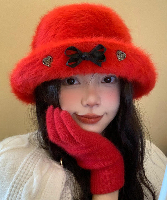 Winter Red Christmas New Year The Rabbit Wool Bucket Hat WB029