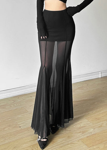 Women Black Exra Large Hem Silm Fit Tulle Wraped Skirt Spring YP053