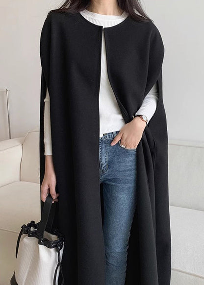 Women Black Oversized Pockets Woolen Coats Sleeveless TZ019