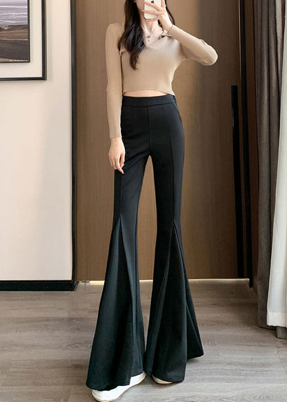 Women Black Tummy Control Spandex Bell-bottom Trousers Spring YP003