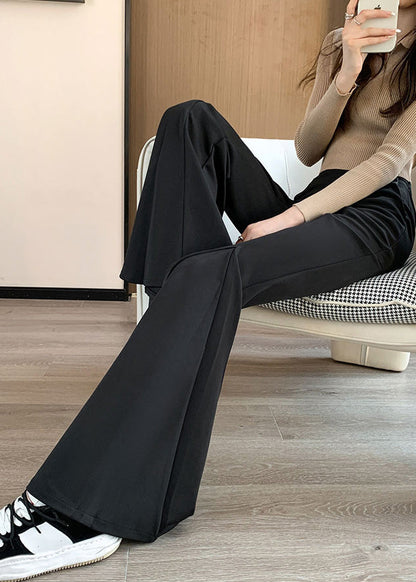 Women Black Tummy Control Spandex Bell-bottom Trousers Spring YP003