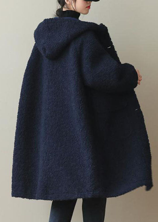 Manteau d'hiver en fausse fourrure à capuche bleu pour femme QD009