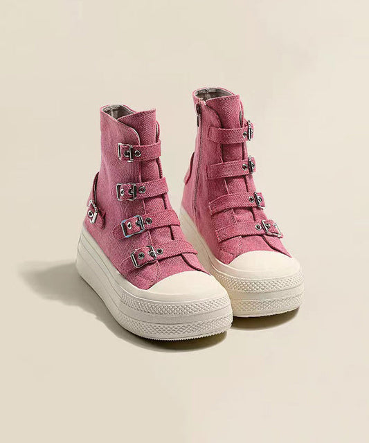 Damen Casual Plateau Canvas Stiefel Rosa WT039