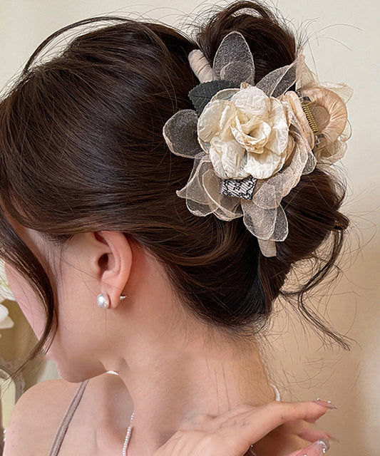 Women Champagne Acrylic Tulle Fabric Rose Hairpin RA010