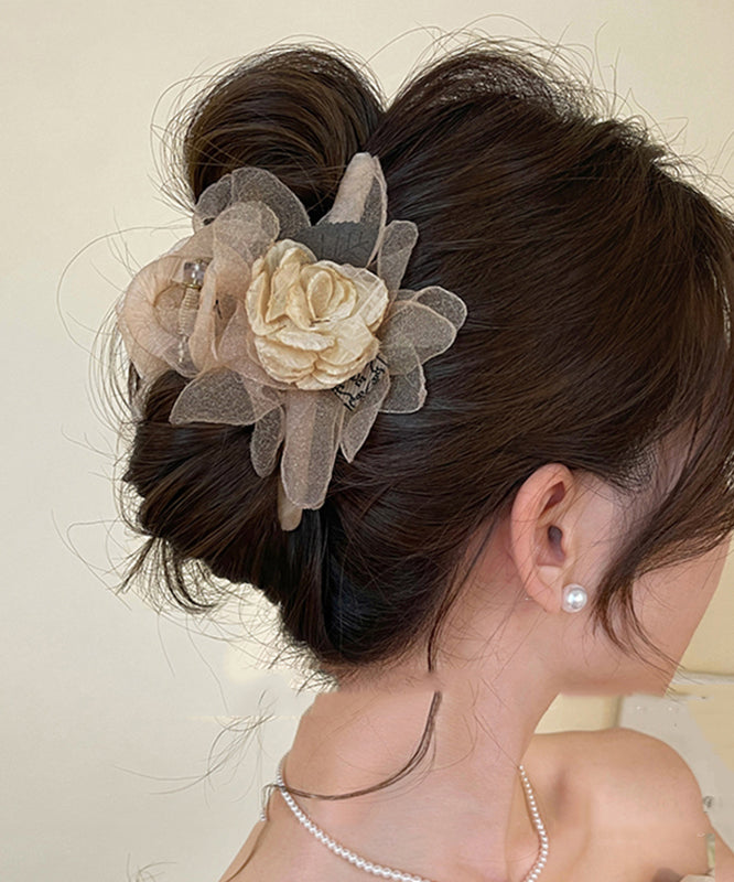 Women Champagne Acrylic Tulle Fabric Rose Hairpin RA010