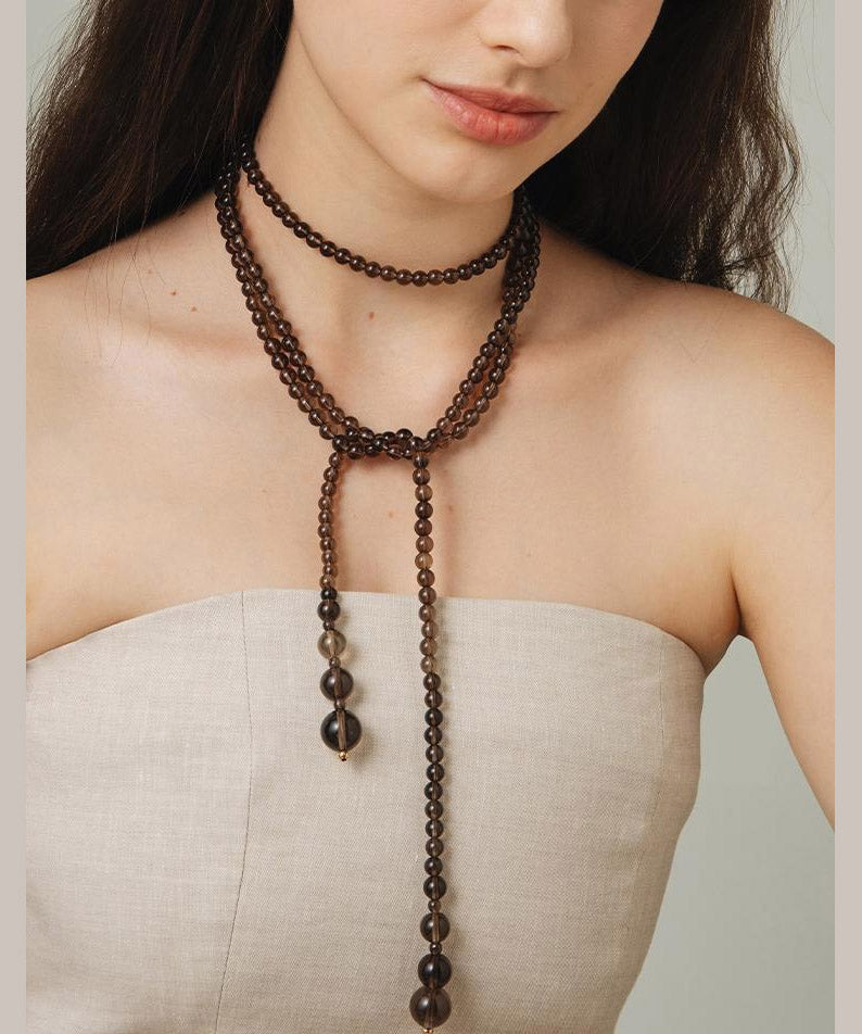 Women Chocolate Copper Overgild Beading Gratuated Bead Necklace YA023