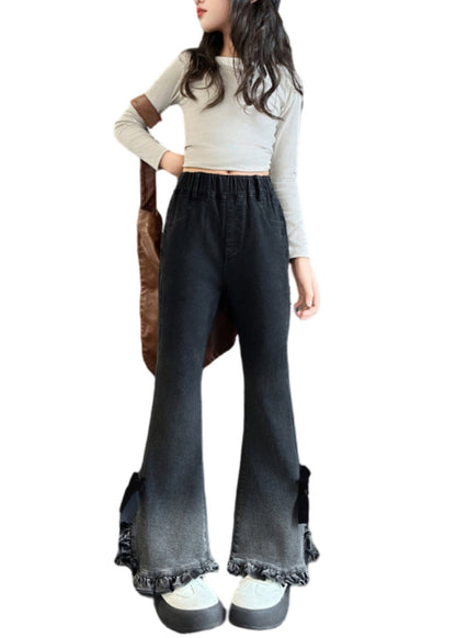 Women Gradient Color Ruffled Side Open Bell-bottom Trousers Spring YO15