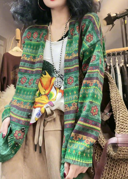 Women Green V Neck Cozy Knit Cardigan Fall WQ039