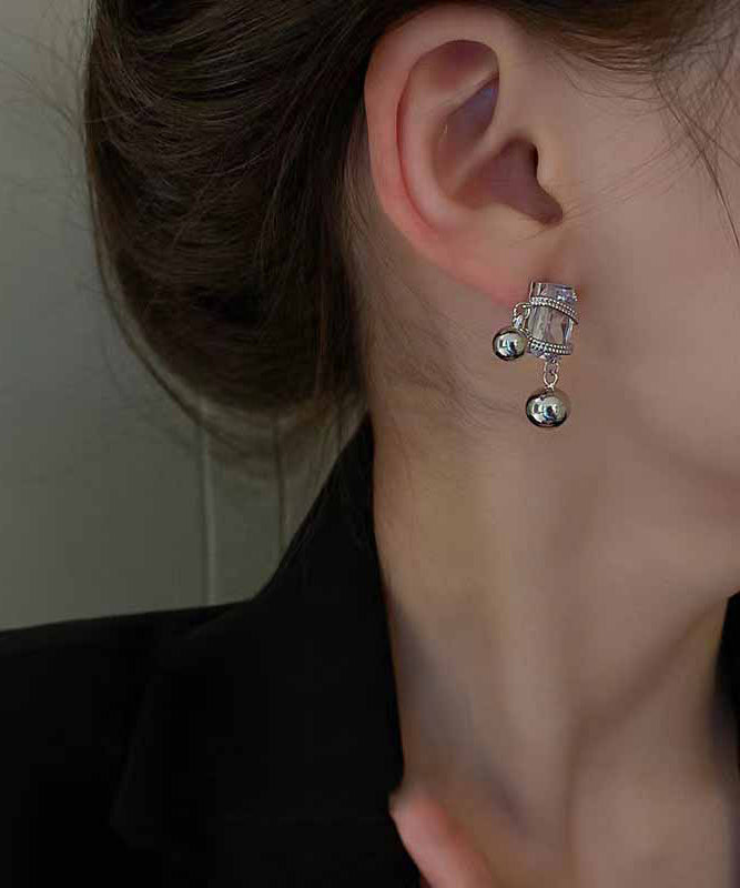 Boucles d'oreilles pendantes en alliage gris avec pierre précieuse en cristal de zircon pour femmes PO075