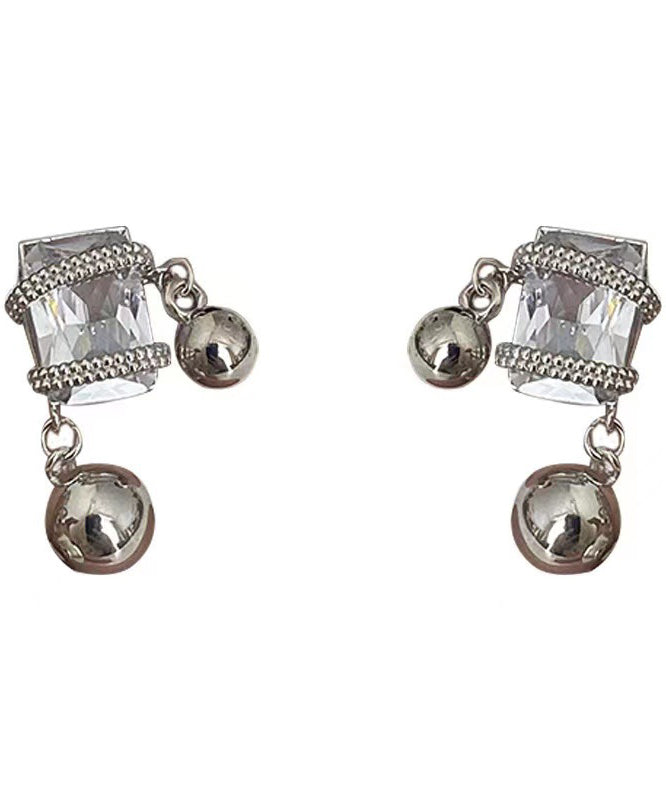 Boucles d'oreilles pendantes en alliage gris avec pierre précieuse en cristal de zircon pour femmes PO075