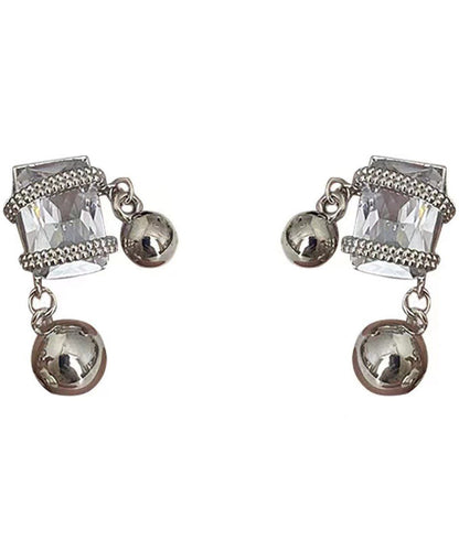 Boucles d'oreilles pendantes en alliage gris avec pierre précieuse en cristal de zircon pour femmes PO075