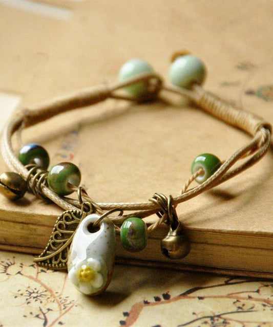 Women Khaki Sterling Silver Woven Ceramics Charm Bracelet TS025