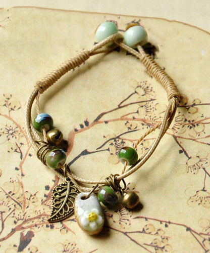 Women Khaki Sterling Silver Woven Ceramics Charm Bracelet TS025