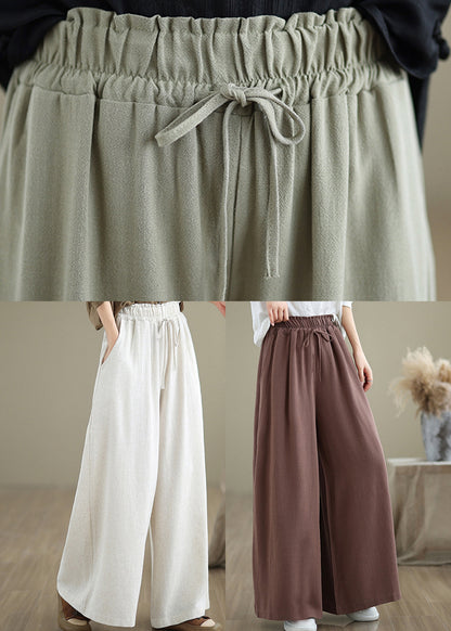 Women Light Green Pockets Elastic Waist Cotton Pants Fall QO046