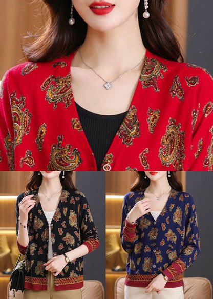 Women Navy Button Print Cozy Knit Cardigan Spring TB008