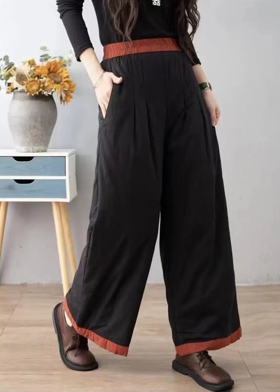 Women Orange Pockets Thick Warm Fine Cotton Filled Pants Winter RU025