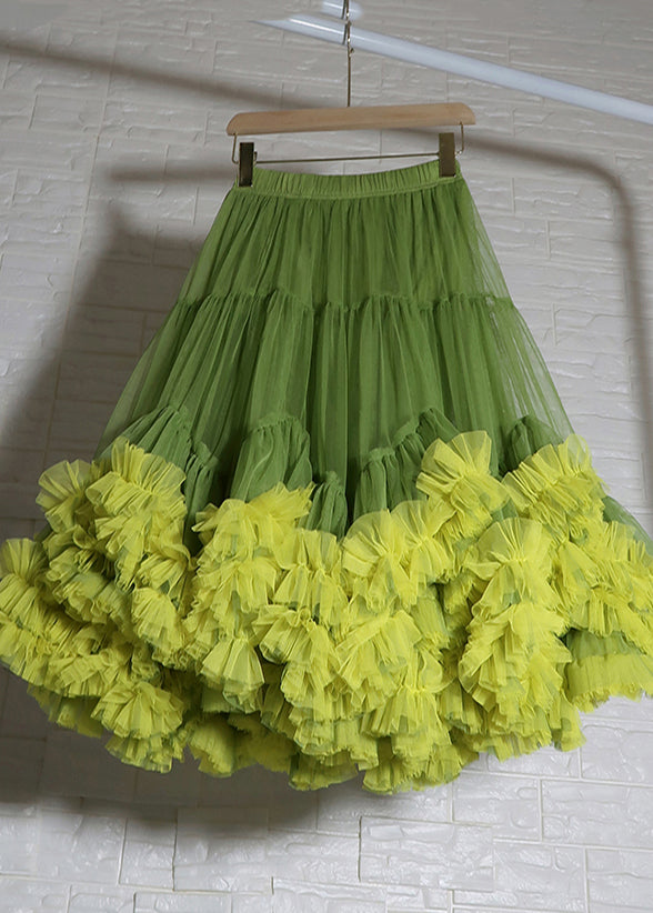 Women Orange Ruffled Patchwork Tulle Skirts Summer YU025