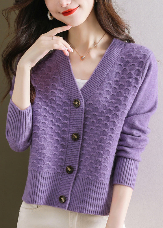 Women Orange V Neck Button Wool Knit Cardigan Winter ER021