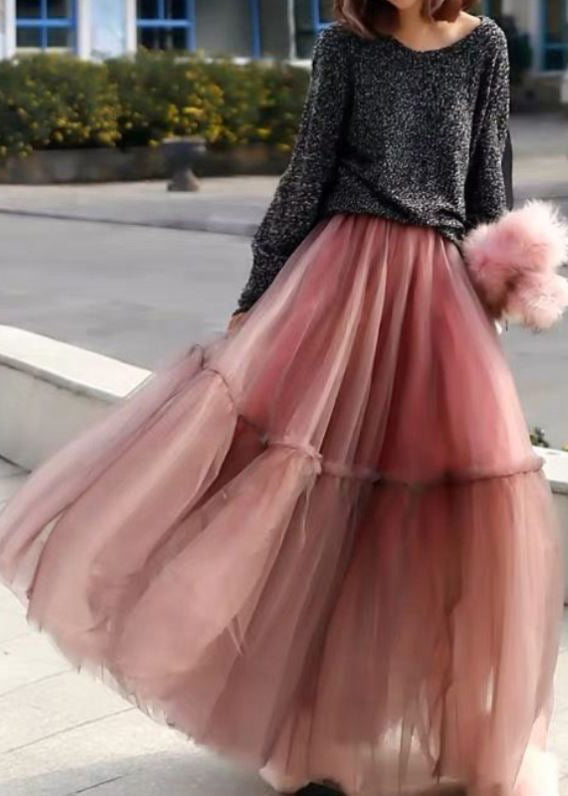 Jupe d'automne en tulle rose à volants pour femme AM1001