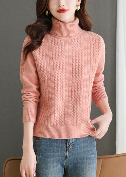 Damen Rosa Rollkragenpullover Solid Strickpullover Winter ER017