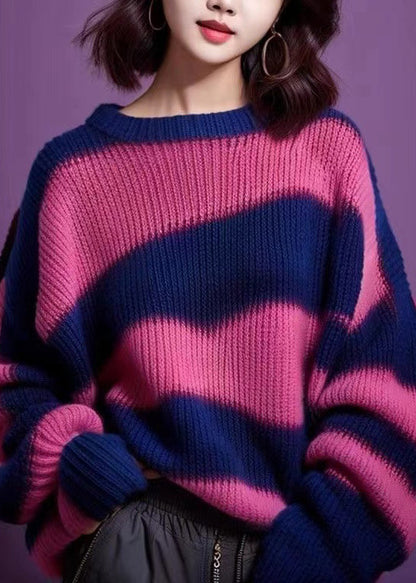 Pull en tricot épais à col rond violet pour femme Hiver WK029