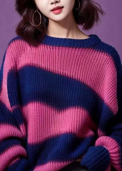 Pull en tricot épais à col rond violet pour femme Hiver WK029