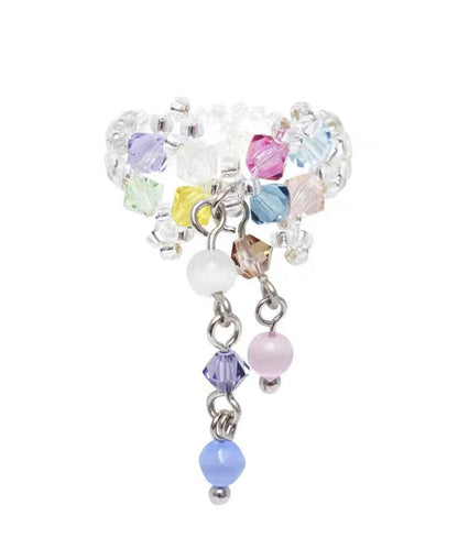 Frauen Regenbogen Kristall Perle Floral Quaste Ringe QD028