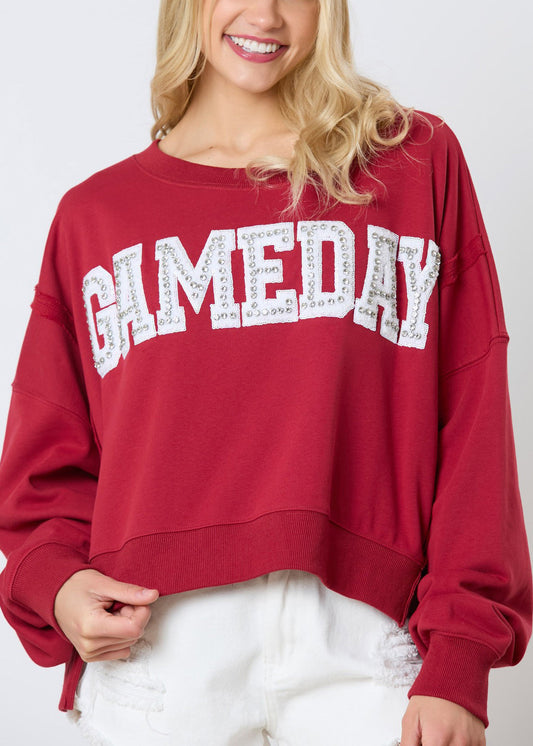 Sweat-shirt en coton à manches longues avec lettres rouges et zircon pour femme AE1001