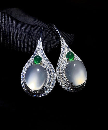 Boucles d'oreilles à tige en argent sterling et jade et zircone pour femmes AC1065