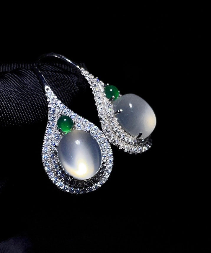 Boucles d'oreilles à tige en argent sterling et jade et zircone pour femmes AC1065