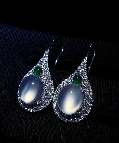 Boucles d'oreilles à tige en argent sterling et jade et zircone pour femmes AC1065