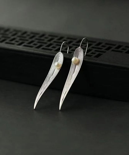 Boucles d'oreilles pendantes en soie, argent sterling, perles et feuilles de bambou pour femmes QQ040