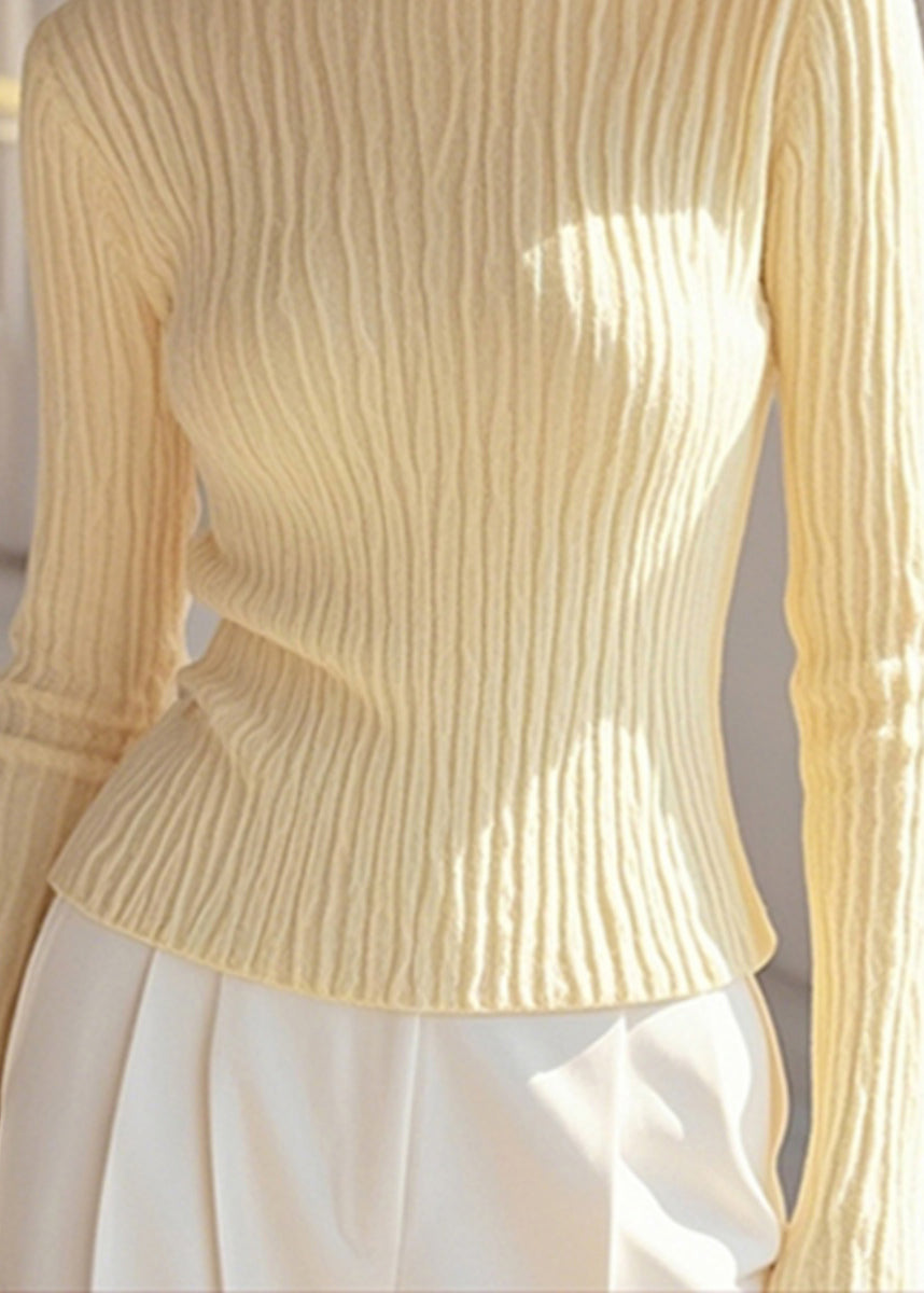 Women Simple Yellow Half High Neck Knit Pullover Spring TO007