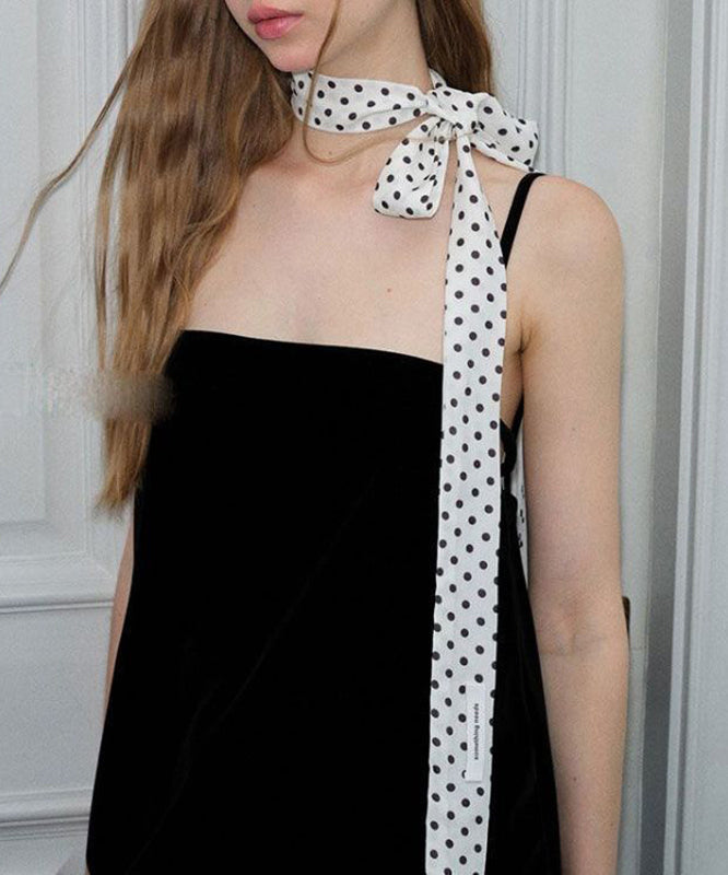 Women White Silk Dot Print Silk Scarf YU018