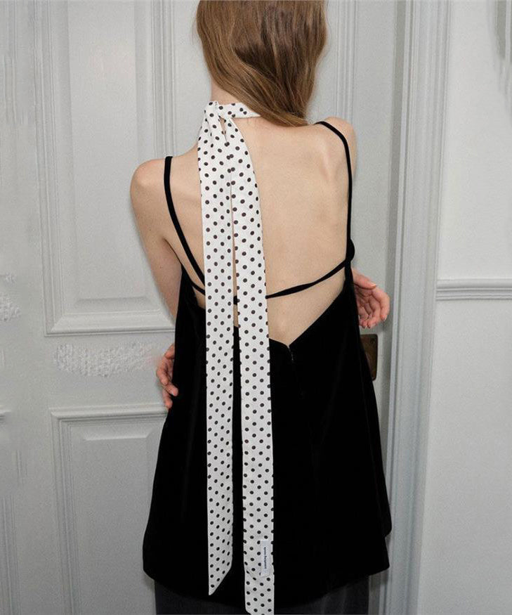 Women White Silk Dot Print Silk Scarf YU018