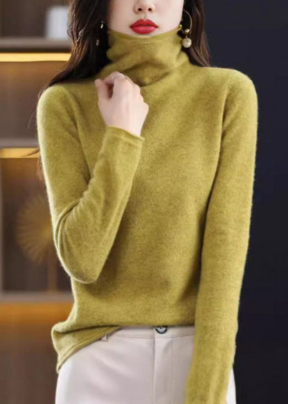 Women Yellow Turtle Neck Slim Fit Woolen Knit Pullover Spring TZ040