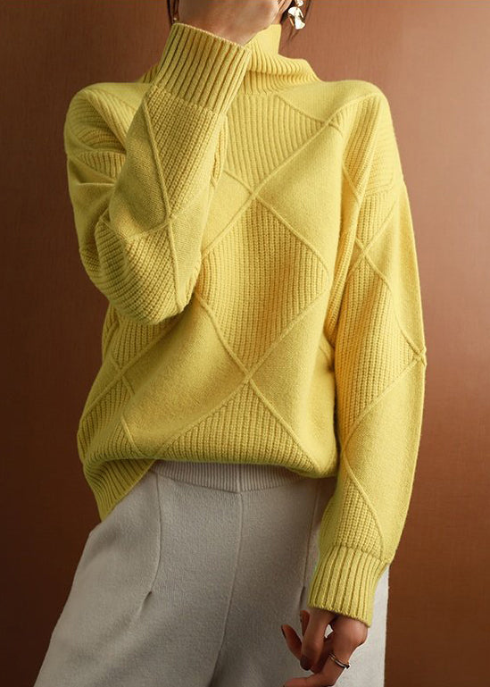 Yellow Cozy Solid Woolen Sweater Turtleneck Spring TF035