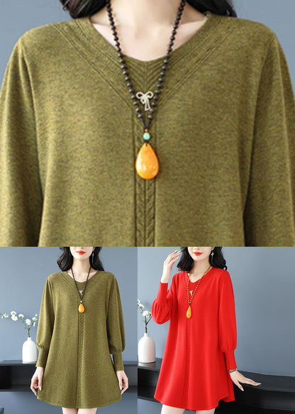 Yellow Green V Neck Cozy Cotton Knit Sweater TE031