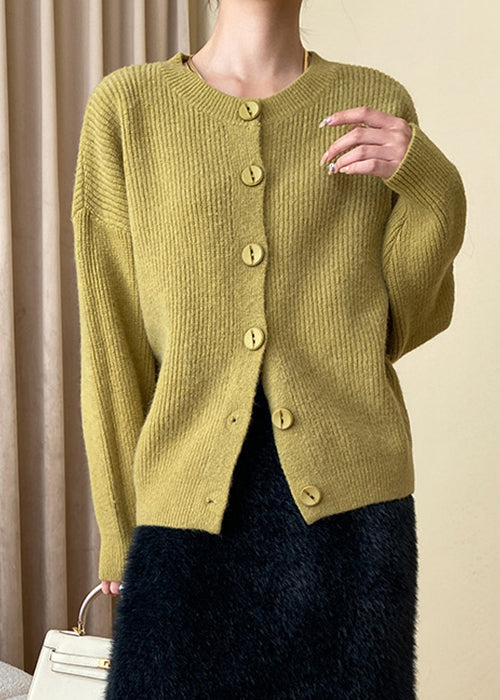 Manteau en tricot jaune confortable à col rond et manches longues AF1017 