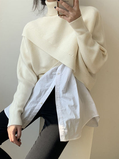 Urban White – Kurzer Pullover mit hohem Kragen, Schlitz vorne und langen Ärmeln AN1034 