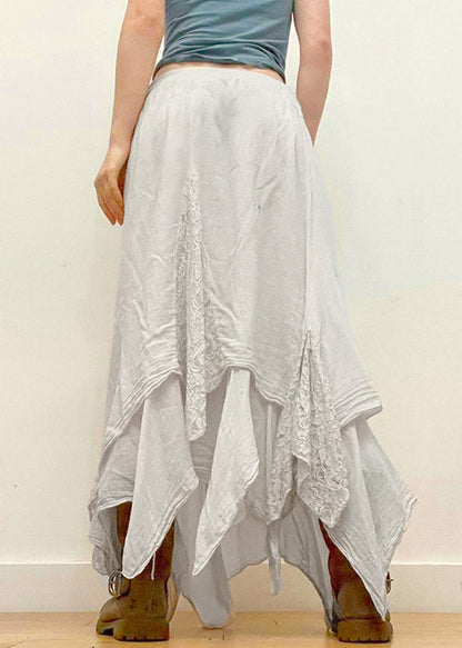 Bohemian White Asymmetrical Lace Patchwork Skirts Summer QC034