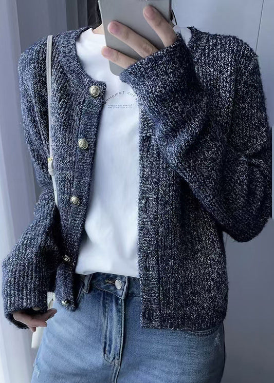 Women Grey O Neck Button Cozy Wool Knit Cardigans Fall QX023