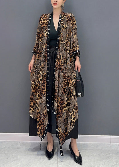 2024 Summer Leopard Cardigan Asymmetrical Design Long Sleeve AO1062