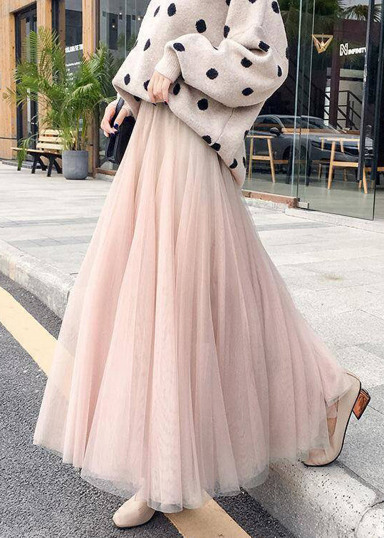 Simple Coffee Solid Elastic Waist Tulle Skirt Spring RV020