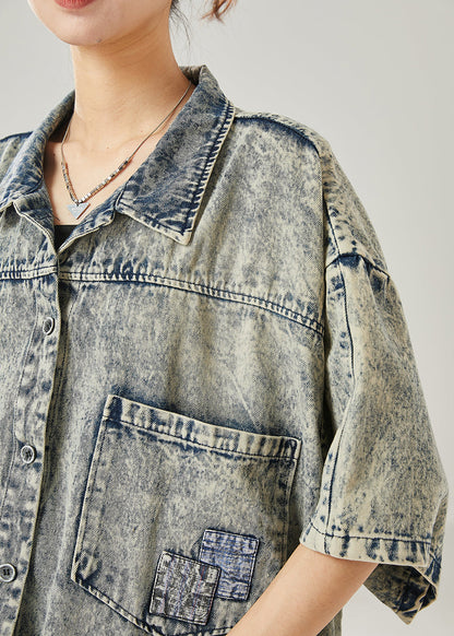 Moderne graue Jeansjacke mit übergroßen Taschen für den Sommer AZ1048 