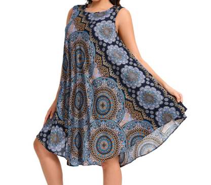 Crew Neck Boho Geometric Dress  QT36