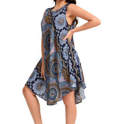 Crew Neck Boho Geometric Dress  QT36